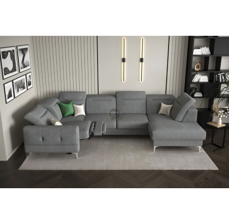 Rohová sedací souprava MALIBU MAX II s funkcí spaní a relaxací 180x350x182 cm - šedá , levá strana