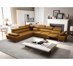 Rohová Kožená sedací souprava s funkcí spaní a relaxace GALAXY MAX 350x280 cm - medová , levá