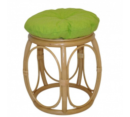 Ratanová taburetka široká medová polstr světle zelený melír