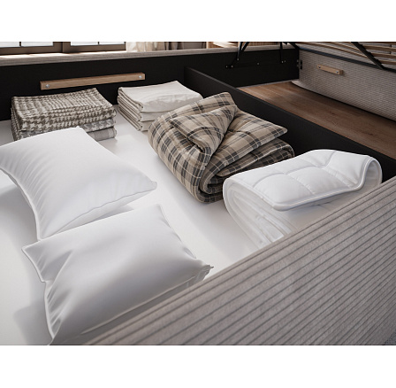 Bed Ollival 140x200 with metal frame and storage box, beige velvet Jarell 20 1 Bed Ollival 140x200 with metal frame and storage box, beige velvet Jarell 20 1