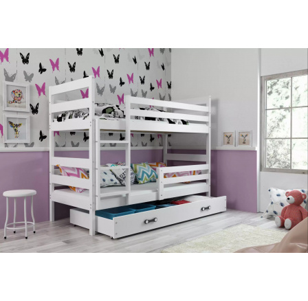 Dětská patrová postel ERYK se šuplíkem 80x190 cm, bez matrací, Bílá/Bílá