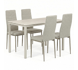 Jídelní set s 4 židlemi, 110x70x75cm, mdf, travertin, ASE-1039 CRM2