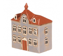 Domeček keramický - radnice, na čajovou svíčku, sv. modrý