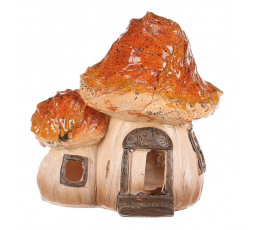 Houbový domeček - LED osvětl., dvojice, polyresin, oranžový
