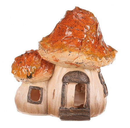Houbový domeček - LED osvětl., dvojice, polyresin, oranžový