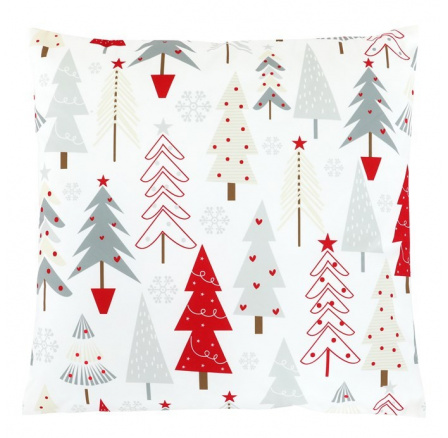 Polštář sametový s výplní - barevné vánoční stromky, 100% polyester, 45 x 45 cm