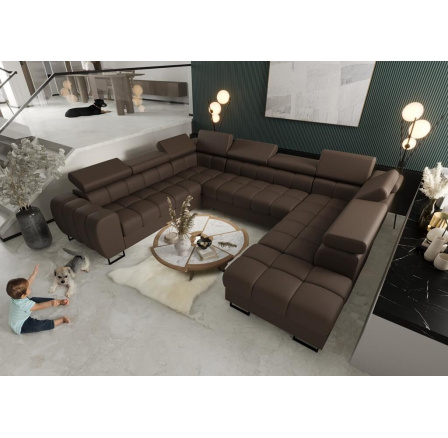 Rohová sedací souprava ASPEN MAX I 265x350x225 cm přírodní kůže - levá, Hnědá kůže Rohová sedací souprava ASPEN MAX I 265x350x225 cm přírodní kůže - levá, Hnědá kůže