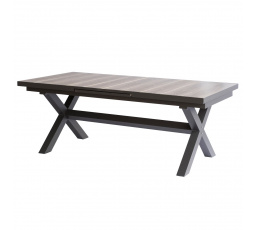 Stůl zahradní rozkládací, keramická deska v dekoru dub 200+60x100x77 cm, hliníková konstrukce