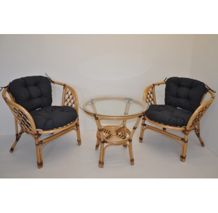 Ratanová sedací souprava Bahama malá LUX  polstry tmavě šedý melír