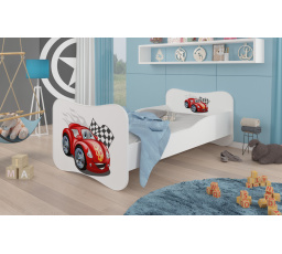Dětská postel GONZALO s matrací, 140x70 cm, Bílá/Car ZigZag