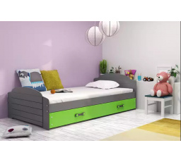 Dětská postel LILI 90x200 cm se šuplíkem, bez matrace, Grafit/Zelená