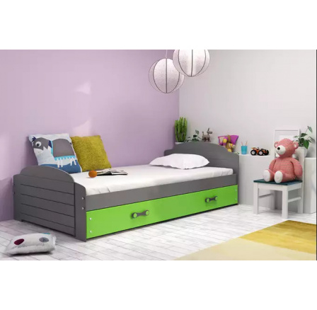 Dětská postel LILI 90x200 cm se šuplíkem, bez matrace, Grafit/Zelená