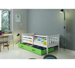 Dětská postel CARINO 90x200 cm se šuplíkem, s matrací, Bílá/Zelená