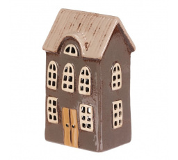 Domeček keramický - patrový, na čajovou svíčku, šedý