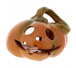 Dýně keramická - s obličejem, na svíčku, oranžovo-hnědá