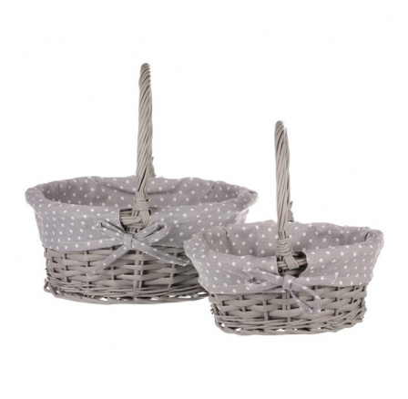 Koš proutěný - s uchem, šedý, s látkou, cena za sadu 2 ks