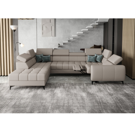 Rohová sedací souprava PORTO MAX I , relax přírodní kůže 225x350X193 cm - šedá kůže , levá Rohová sedací souprava PORTO MAX I , relax přírodní kůže 225x350X193 cm - šedá kůže , levá