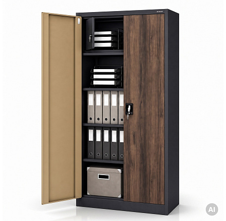 Kovová skříň s úložným prostorem antracitová / ořech: Eco Design TOMAŠ, 900 x 1850 x 450 mm Kovová skříň s úložným prostorem antracitová / ořech: Eco Design TOMAŠ, 900 x 1850 x 450 mm
