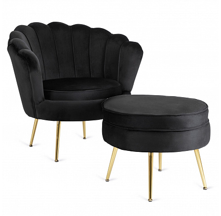 Křeslo GRAND s Podnožkou Černý Sametový