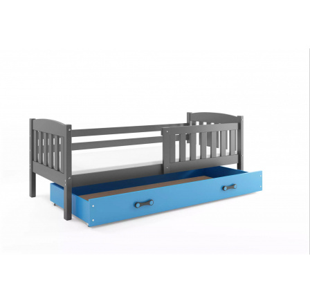 Dětská postel KUBUS 80x160 cm se šuplíkem, s matrací, Grafit/Modrá