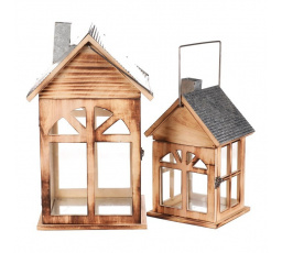Lucerna dřevěná - tvar domku, cena za sadu 2 ks
