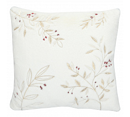 Polštář s výplní - umělá kožešina, bílý s větvičkami, 100% polyester, 45 x 45 cm