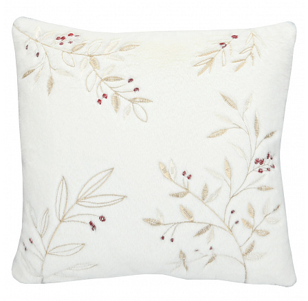 Polštář s výplní - umělá kožešina, bílý s větvičkami, 100% polyester, 45 x 45 cm Polštář s výplní - umělá kožešina, bílý s větvičkami, 100% polyester, 45 x 45 cm