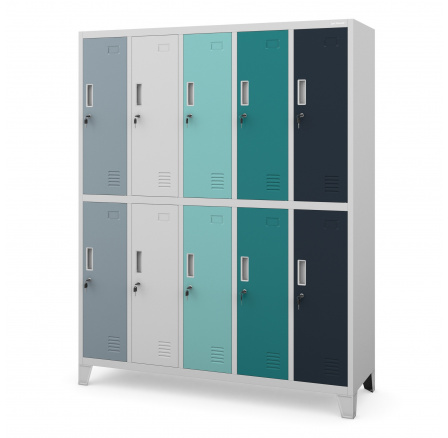 Kovová uzamykatelná šatní skříňkas 10 boxy BARTEK, 1360 x 1720 x 450 mm, šedo-vicebarevná Kovová uzamykatelná šatní skříňkas 10 boxy BARTEK, 1360 x 1720 x 450 mm, šedo-vicebarevná