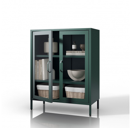Prosklená vitrína nízká lahvově zelená: Moderní GINA, 800 x 1015 x 400 mm