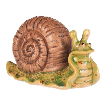Šnek - keramická figurka, zelený s hnědou ulitou