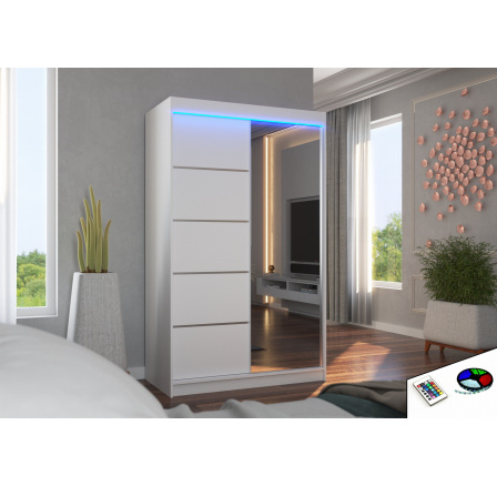 Posuvná skříň se zrcadlem a LED osvětlením NICEA 120 Bílá+Bílá