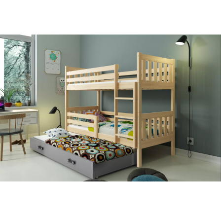 Dětská patrová postel CARINO 3 s přistýlkou 80x190 cm, včetně matrací, Přírodní/Grafit