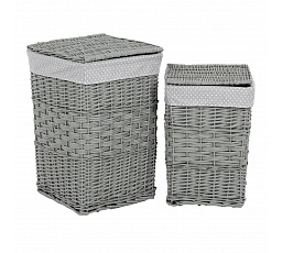 Koš prádelní - proutí, šedý, s víkem, cena za sadu 2 ks
