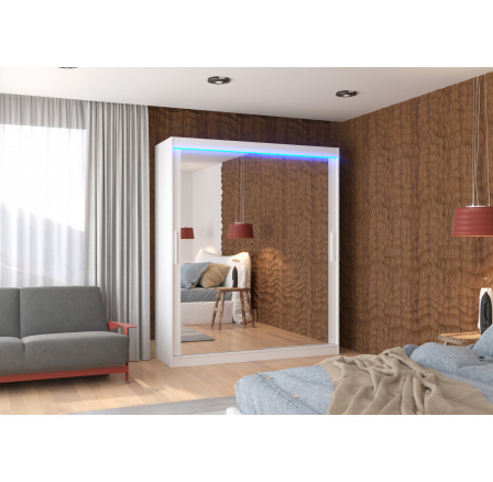 Posuvná skříň se zrcadlem a LED osvětlením ETTORE 180 Bílá+Bílá