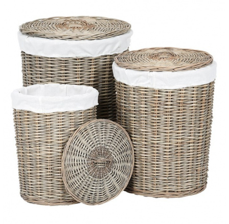 Koš proutěný - prádelní, s víkem, šedý, cena za sadu 3 ks Koš proutěný - prádelní, s víkem, šedý, cena za sadu 3 ks