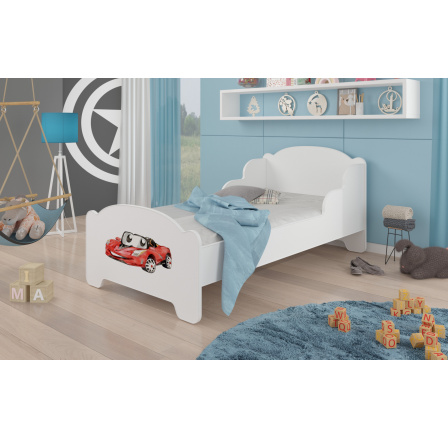 Dětská postel AMADIS s matrací 140x70 cm, Bílá/Red Car
