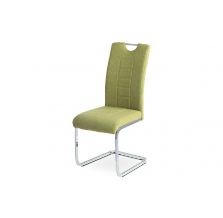Jídelní židle, zelená látka, kovová pohupová chromovaná podnož
