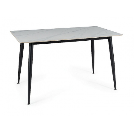 Jídelní stůl RION, efekt bílého mramoru/Černý mat, 130x70 cm