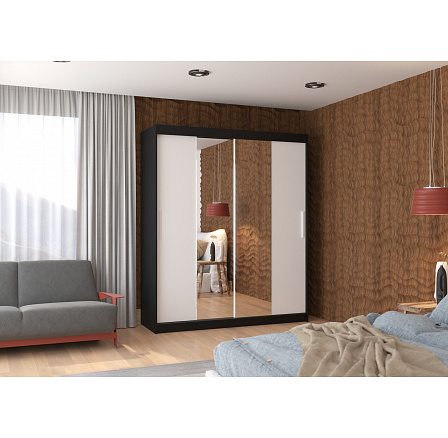 Posuvná skříň se zrcadlem DALLAS 180 Černá+Bílá Posuvná skříň se zrcadlem DALLAS 180 Černá+Bílá