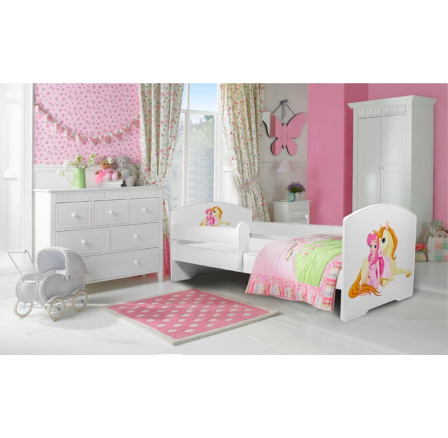 Postel s matrací a zábranou PEPE GIRL WITH UNICORN 140x70 Bílá