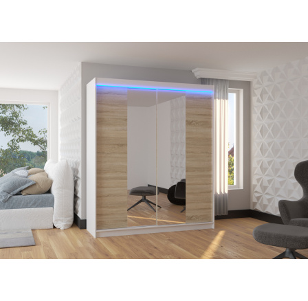 Posuvná skříň se zrcadlem a LED osvětlením BALANCE 180 Bílá+Sonoma
