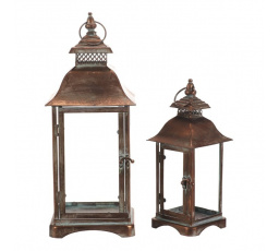 Lucerna kovová - čtyřboká, měděná, cena za sadu 2 ks