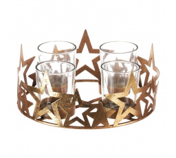 Svícen adventní se sklíčky - kovový, zlaté hvězdy