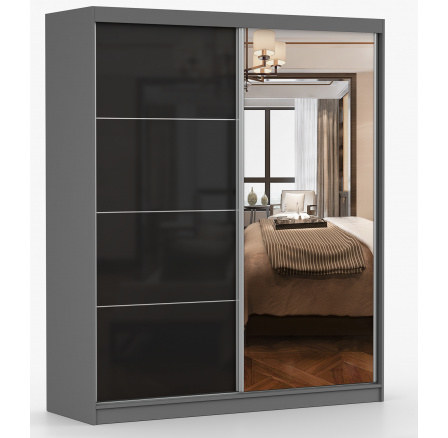 Šatní skříň MULTI 31 - 183 cm, Šedá/Černý Lesk
