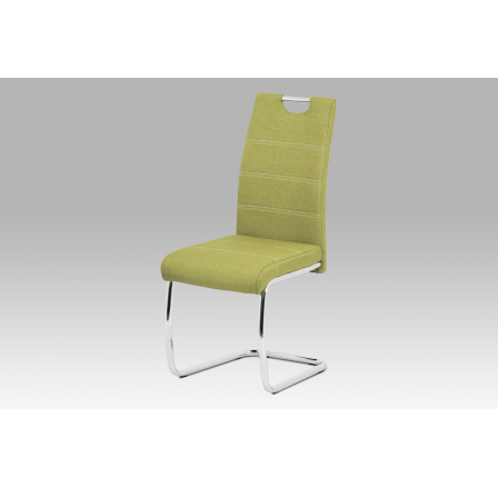 Jídelní židle, potah olivově zelená látka, kovová chromovaná pohupová podnož