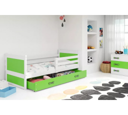 Dětská postel RICO 90x200 cm se šuplíkem, s matrací, Bílá/Zelená