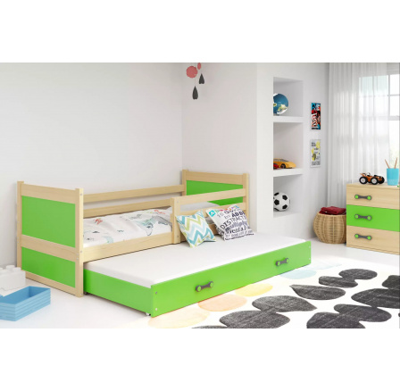 Dětská postel RICO s přistýlkou 80x190 cm, s matracemi, Přírodní/Zelená