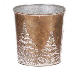 Obal z kovu na květiny, v  měděné barvě s kapradím.