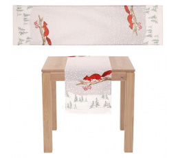 Běhoun se zimním motivem - veverka, 100% polyester, 40 x 150 cm.