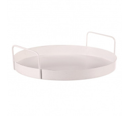 Tác kovový s uchy - kulatý tvar, barva bílá